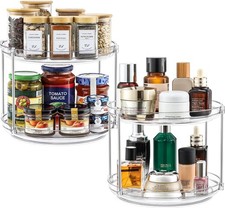 2 Set 2 Tier Non-Skid Acrylic Lazy Susan Turntable Spice Rack for Kitchen Pantry