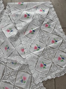 Set 2 White Crochet Lace Farmhouse Cottagecore Cross Stitch Floral Table Runners