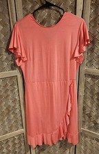 Women's Short Sleeve Open Crew Neck Ruffled Hem Ponte Shift Dress Large
