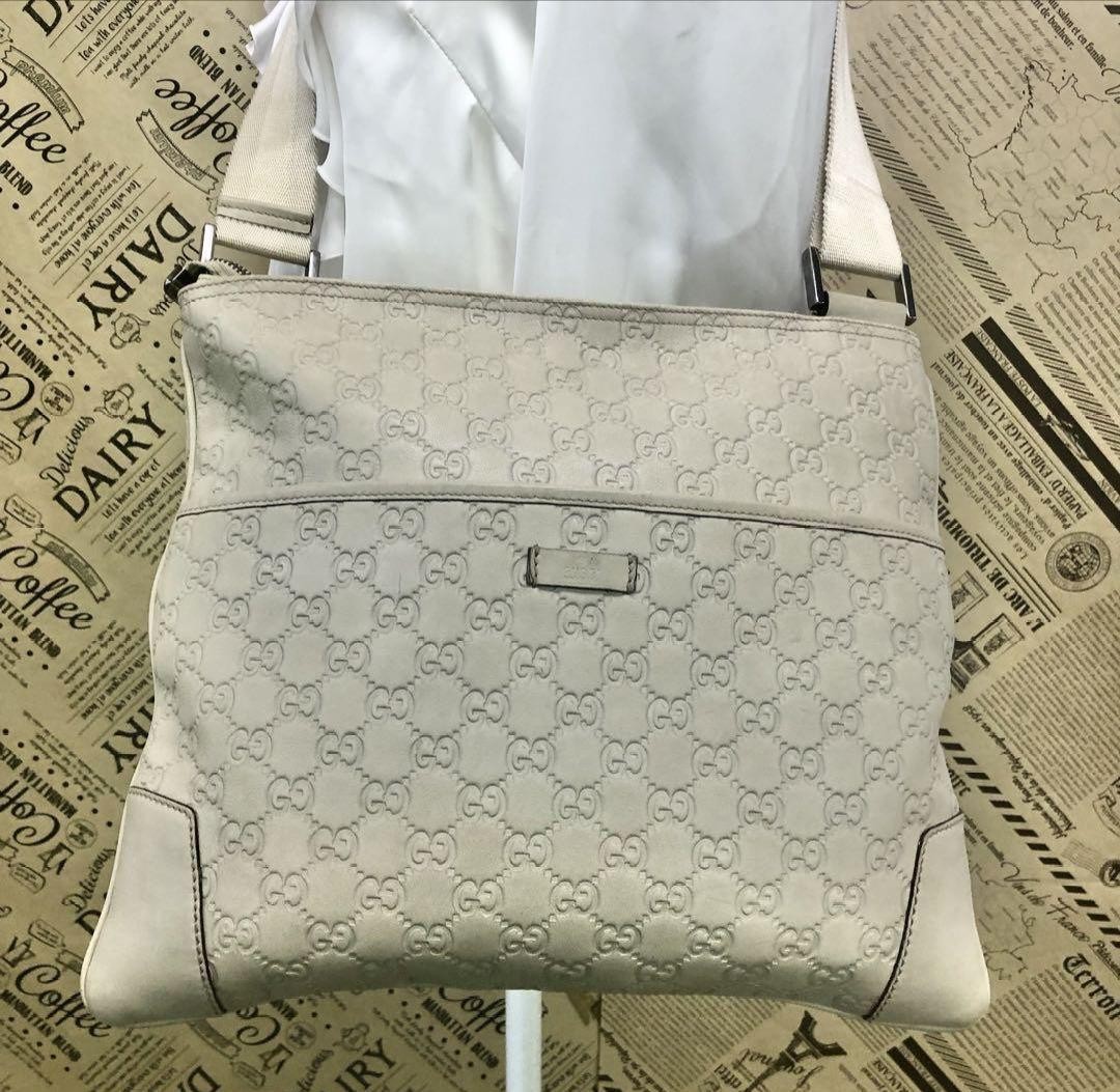 Gucci white GG Shima leather sacoche shoulder bag FK261 Japan