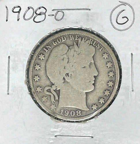 1908-O BARBER SILVER HALF DOLLAR  ~ GOOD ~ NICE COIN ~ 90% SILVER