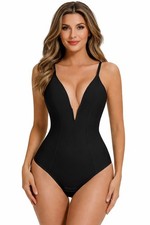 Body Suit - Shapewear LARGE Double lined V Neck Plunge Thong- Tummy Control