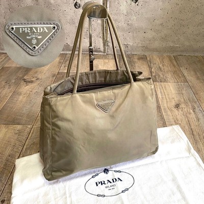 PRADA Nylon Tote Bag Auth Khaki Beige Women Italy 119997