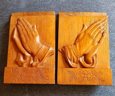 Vintage Wooden Hand Carved Pair of two Foldable Bookends featuring hands.