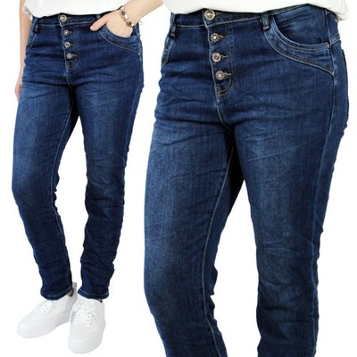 KAROSTAR   JEANS HOSE BOYFRIEND BAGGY STRETCH KNOPF BLAU NEU 38 40 42 44 46 48