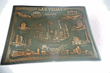 VINTAGE Las Vegas CASINO Souvenir Tray  Plate~Smoked Glass & Gold Imprint~VG