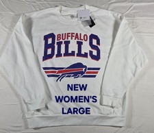 NEW WOMENS LARGE BUFFALO BILLS OVERSIZED FLEECE PULLOVER SWEATSHIRT NFL APPAREL