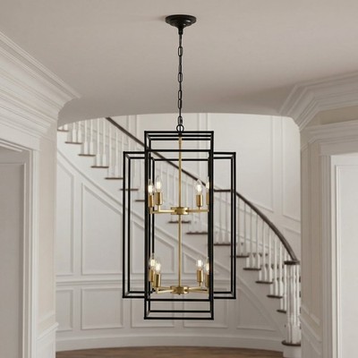 31'' Pendant 8 Light Farmhouse Chandelier for Living Room Fixture Gold Black UL