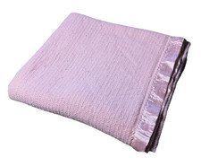 Vintage 80s Cannon Light Pink Blanket Bedding Quilt Satin Trim Twin Quilt 86x72