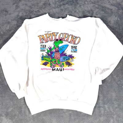 Vintage 1987 Party Gecko Maui Sweatshirt XL Miller USA Surf Neon Graphic Rare