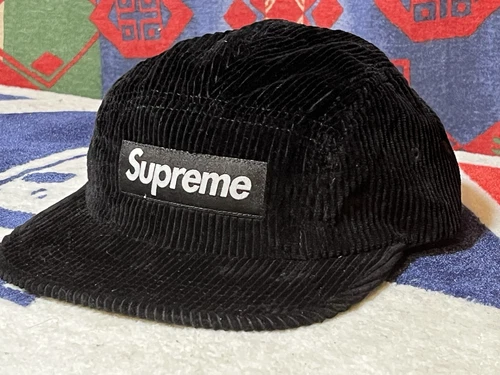 Casquette de camp en velours côtelé SUPREME New York chapeau NOIR à bretelles réglables NEUVE ! S/S 2018