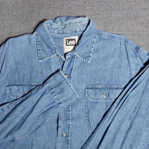 Men's Lee Long Sleeve Button Up Denim Shirt Large Blue