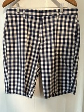 J Crew Men  s Shorts Plaid Size 34 Flat Front Navy Blue Gingham 10.5 in Inseam