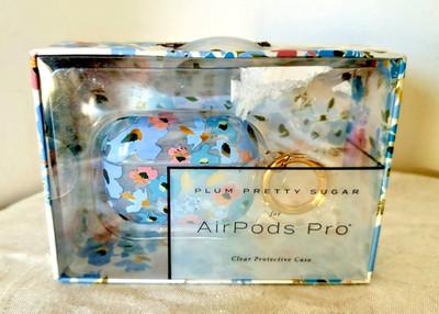 Plum Pretty Sugar Airpods Pro Blue Floral Clear Protective Key Ring Case