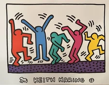Keith Haring Colorful Dancers Pop Art Lithograph / Poster  Art 1991 France 31x24