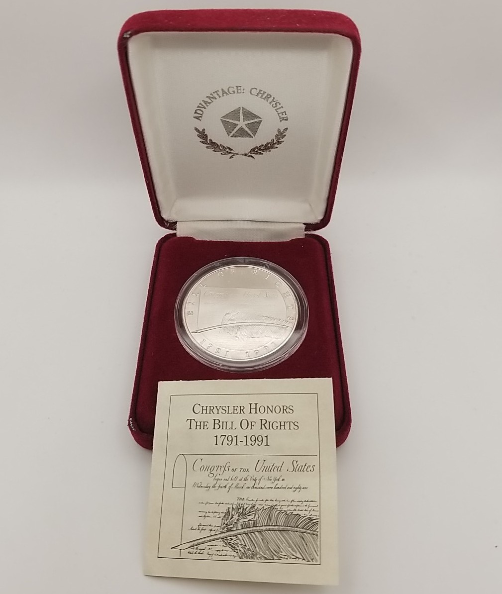 Chrysler Honors Bill of Rights 1791-1991 Fine .999 Silver 1 oz