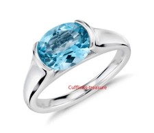 Natural Blue topaz Gemstone with 925 Sterling Silver Ring For women's 9R9