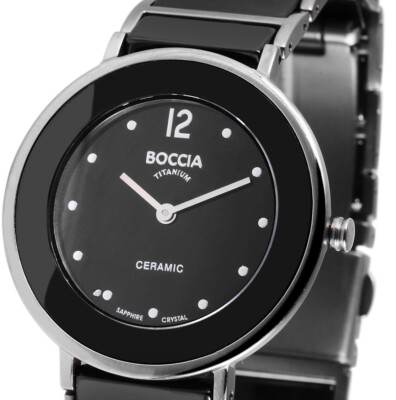 edle Damenuhr Armbanduhr Quarz analog Titan Keramik Saphirglas 3209-03 BOCCIA