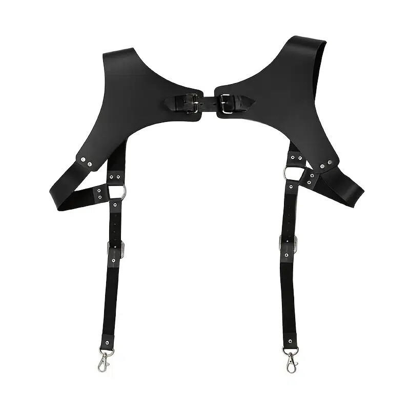 Black Vintage PU Leather Suspenders Braces Shoulder Strap Belt Harness For Men
