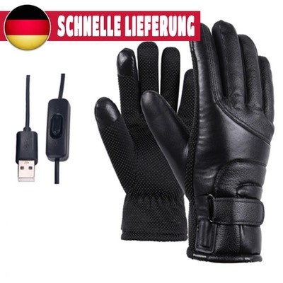 Leder-Thermo-Heizhandschuhe, Touchscreen, elektrische Heizhandschuhe für Motorrä