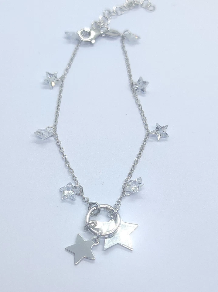 Bracciale Donna  Argento 925 con Stelle e swarosky bianchi. Braccialetto Ragazza - Immagine 4 di 4