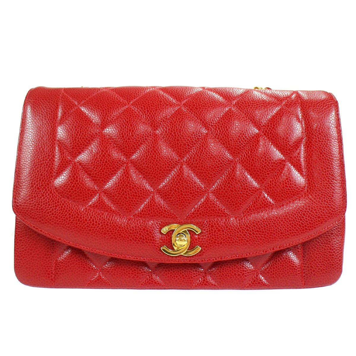 CHANEL Medium Diana CC Single Chain Shoulder Bag Red Caviar skin 13209