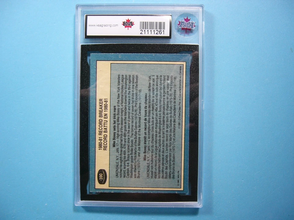 1981/82 O-PEE-CHEE NHL HOCKEY CARD #390 MIKE BOSSY RB KSA 9 MINT SHARP+ OPC - Image 2 of 2