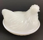 Vintage MCM Hazel Atlas White Milk Glass Chicken Hen on Nest Covered Dish