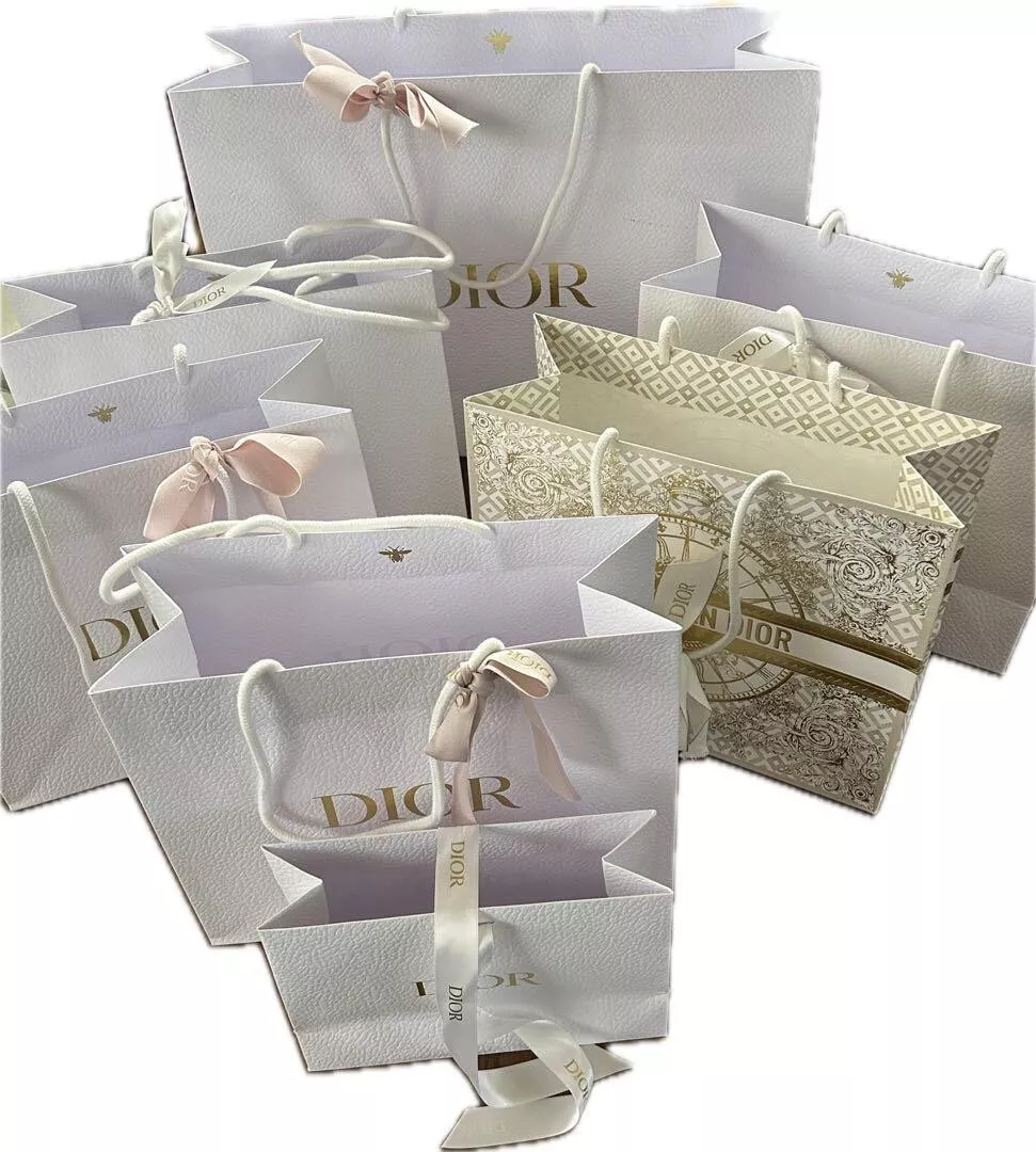 Lot de 7 sacs en papier shopping vides blanc/or authentiques blancs/or différentes tailles