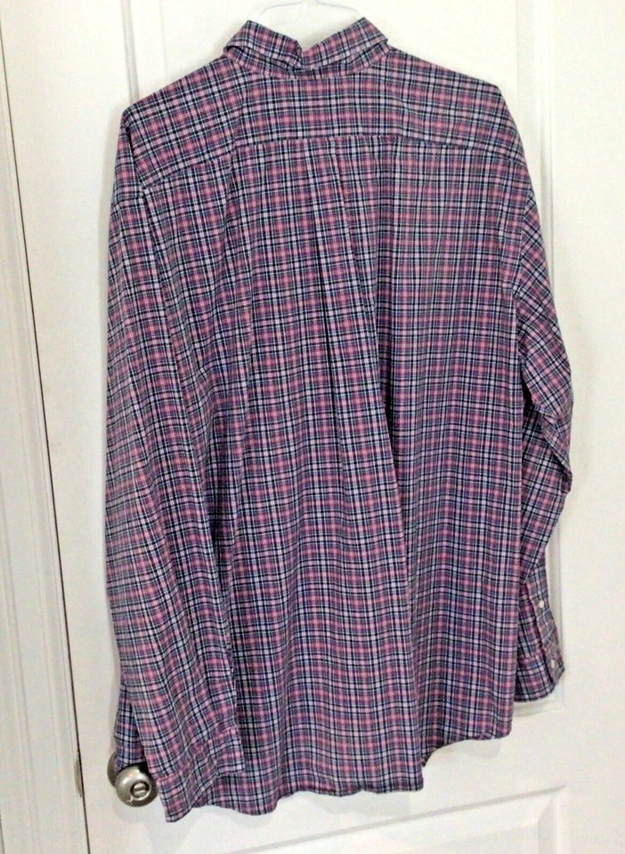 POLO RALPH LAUREN Men Lg Sleeve Plaid Shirt Pink Blue 100% Cotton Stretch Sz 3XB - Image 2 of 4