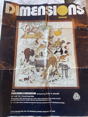 unfinished 1982 DIMENSIONS PEACEABLE KINGDOM Crewel embroidery Kit WILD ANIMALS