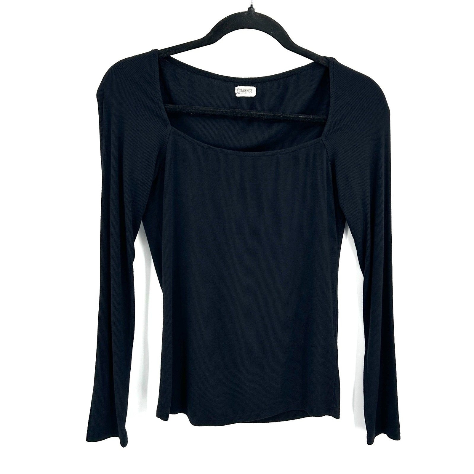 L'AGENCE Women's Black Basic Square Neck Ribbed L… - image 1