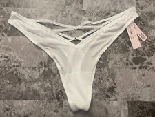 NWT VICTORIA'S SECRET WHITE SATIN SMOOTH STRAPPY BACK HIGH LEG THONG PANTIES