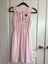Gilead Vintage pink floral Embroidery Sleeveless Tie Back Nightgown L