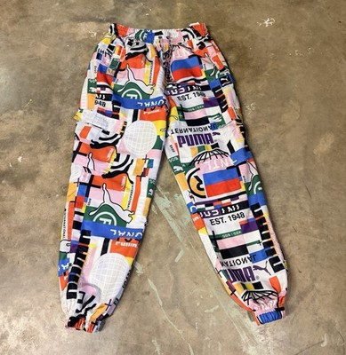 Puma Womens International Printed Woven Track/Cargo Pants Size Medium Colorful
