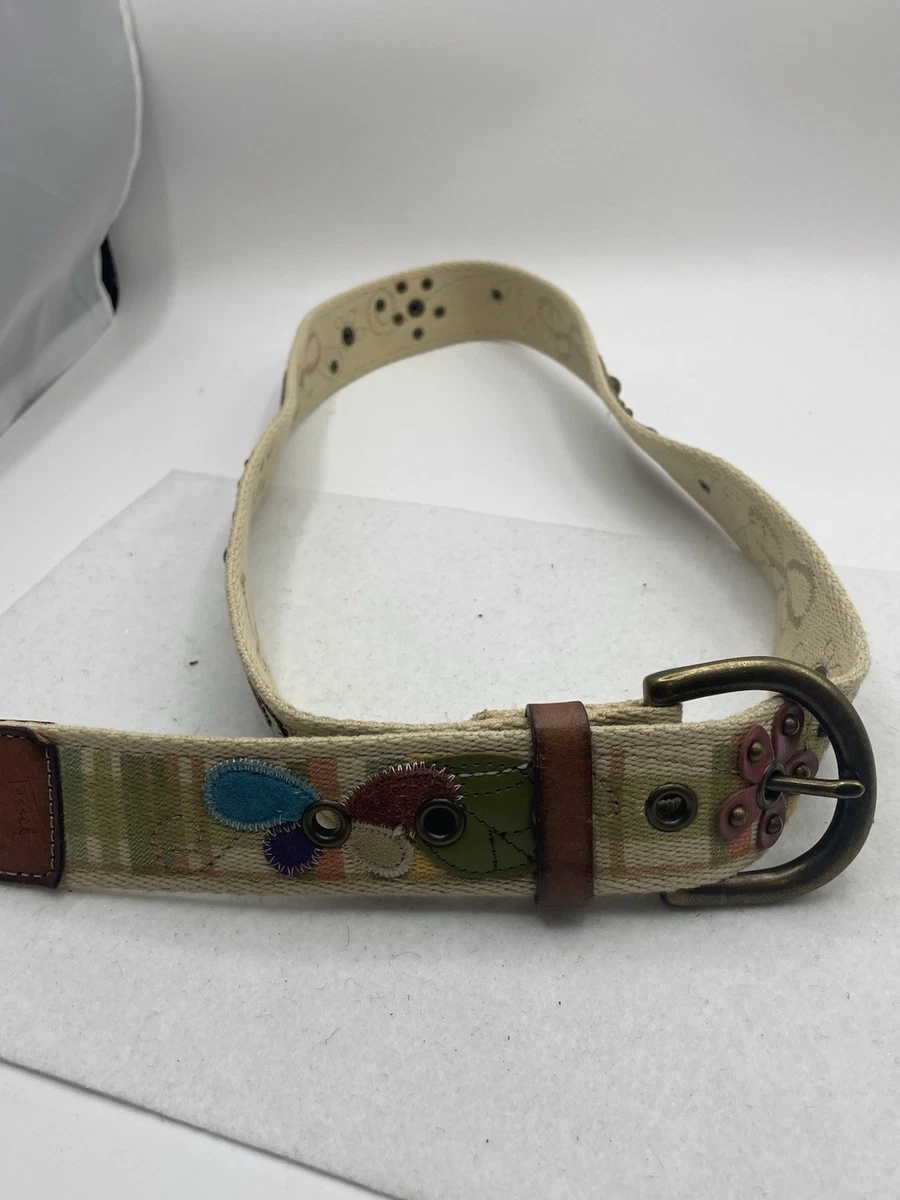 Unbranded Floral Embroidered Canvas Belt Womens 36 Cream Excellent Boho Frayed Canvas Medium Floral Belts for Women for sale | eBay main image 4