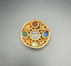 Vintage Colorful Polished Glass Stone Cabochons Domed Brooch Floral Gold Tone — photo 4