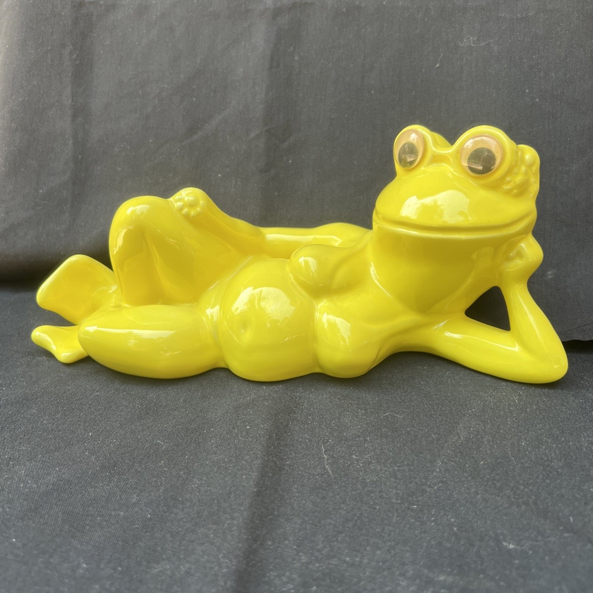 Enchanto California Pottery Ceramic Yellow Reclining Frog W/Bikini