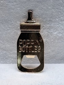 Poppin Bottles Baby Bottle Shaped Bottle Opener Novelty Bar Tool Gold Tone Used