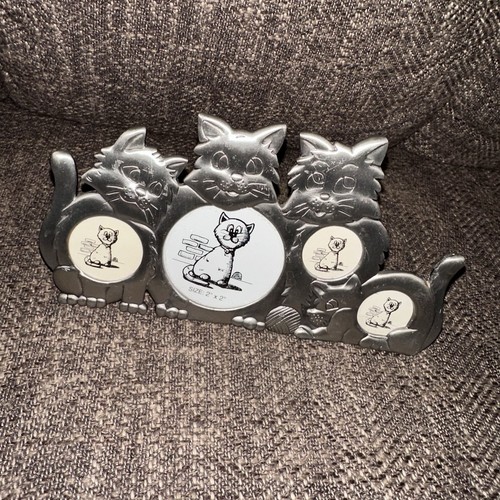 Bilderrahmen Katze Kätzchen Motiv Zinn Silber hält 4 Fotos Collage  - Bild 1 von 7
