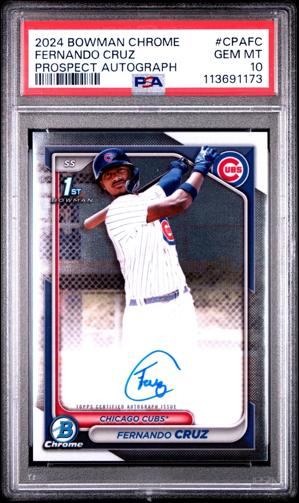 PSA 10 GEM MINT 2024 Bowman Chrome Fernando Cruz 1st Prospect Auto Cubs