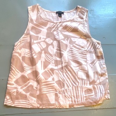 Halogen Beige Abstract Linen Rayon Sleeveless Blouse Lightweight Size S