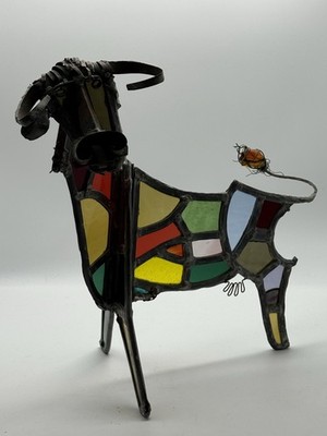 Stained Glass Metal Work Bull/Cow Statue Sculpture Articulated