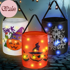 3 Pack Halloween Trick or Treat Bags with LED Lights Light Up Candy Buckets