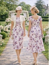 Jacques Vert Outfit UK 18/20 Silky Floaty Dress With NEW Cream Shantung Bolero