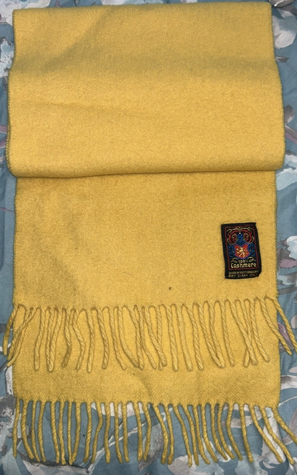 VTG 100% Pure Cashmere Wool Scarf Made in W Germany Bold Yellow
