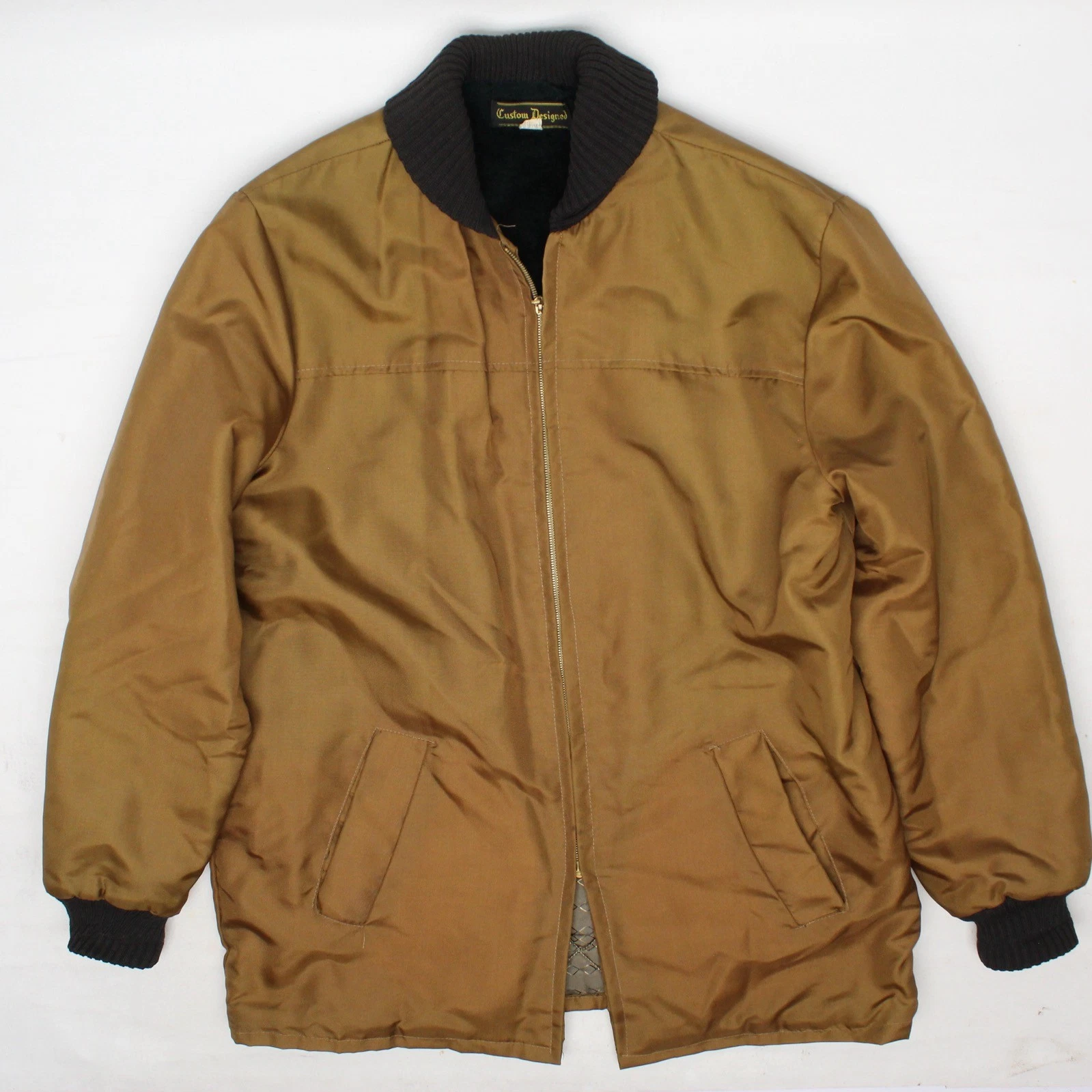 VTG Custom Designed Insulated Cruiser Jacket Mens 42 Golden Brown Nylon Knit USA