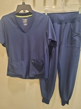 Womens Landau Forward Moisture Wicking Scrub Set Navy Size Medium
