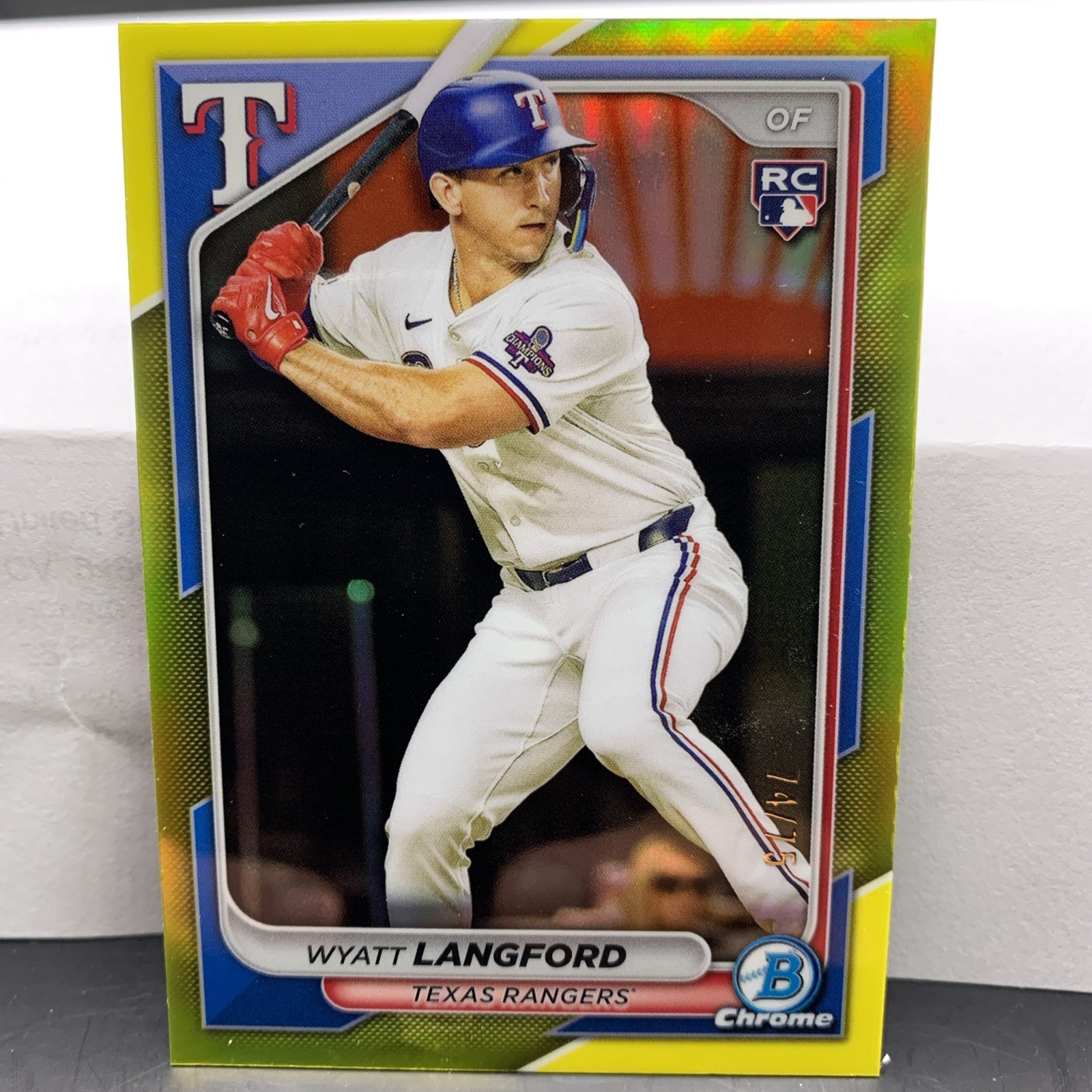 2024 Bowman Chrome Prospects Wyatt Langford #71 Rookie RC Yellow /75