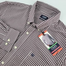 NWT Chaps 2XL Mens Shirt Stretch Easy Care Long Sleeve Button Up Maroon White Ck